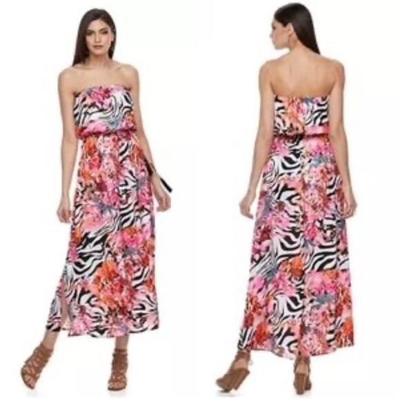 Jennifer Lopez Dresses & Skirts - Jennifer Lopez Summer Oasis floral zebra print strapless maxi dress NWT size PL